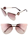 Roberto Cavalli 65mm Oversize Flat Front Cat Eye Sunglasses In Rose Gold/ Gradient Bordeaux