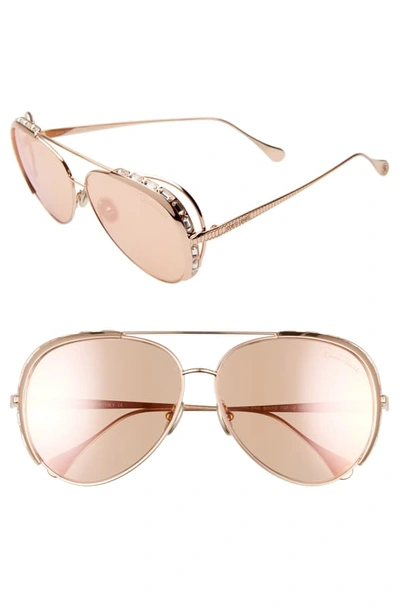 Roberto Cavalli Mirrored Aviator Sunglasses W/ Swarovski Crystal Trim In Gold/ Brown Mirror