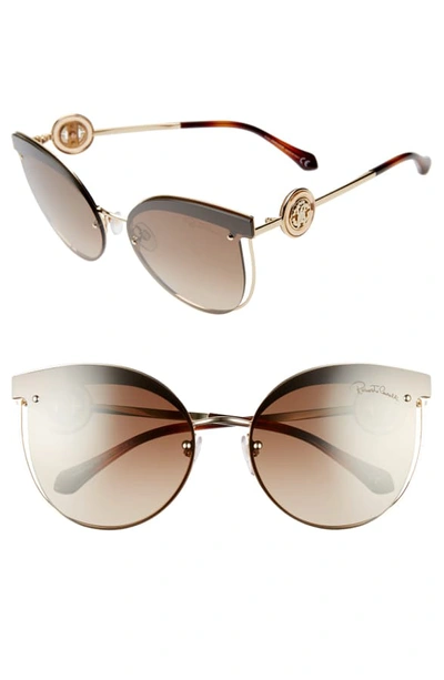 Roberto Cavalli 63mm Oversize Flat Front Cat Eye Sunglasses In Gold/ Brown/ Brown Mirror