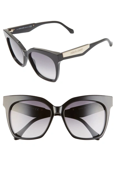 Roberto Cavalli Gradient Rectangle Acetate Sunglasses In Shiny Black/ Gradient Smoke