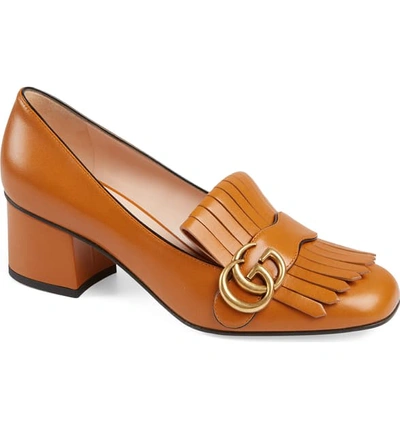 Gucci Gg Pump In Cognac Leather