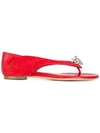 Alexander Mcqueen Crystal Crown Skull Suede Thong Sandals In Red