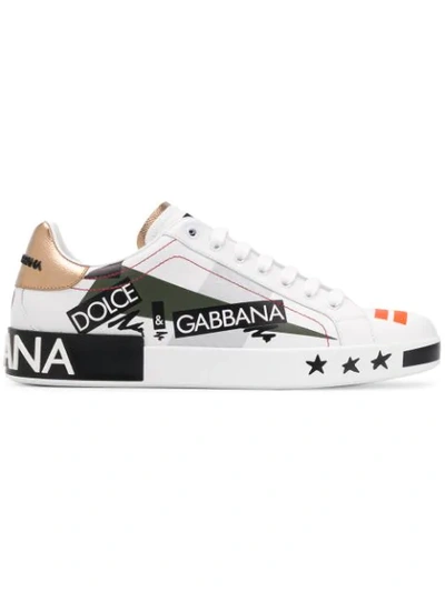 Dolce & Gabbana Men's Portofino Logo Leather Low-top Sneakers In White