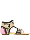 Prada Thong Knit Flat Sandals In Gold/pink/blk