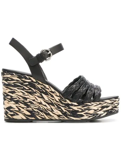 Prada Wedge Sandals In Black