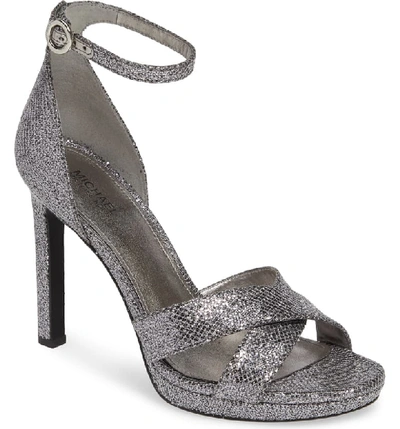 Michael Michael Kors Women's Alexia Metallic High-heel Sandals In Silver/ Gunmetal Glitter Mesh