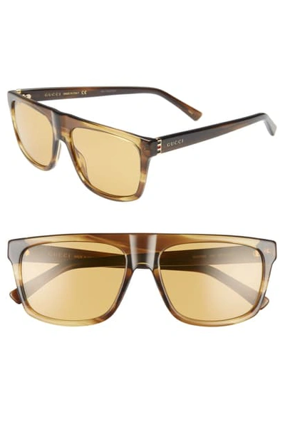 Gucci 57mm Rectangular Sunglasses - Havana/ Brown