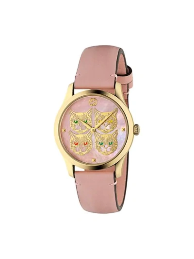 Gucci G-timeless Contemporary Cats Goldtone Pvd & Leather Strap Watch