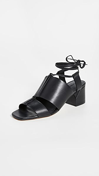 flat black sandals with ankle ties
