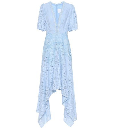 Costarellos Cotton-blend Broderie Anglaise Dress In Blue