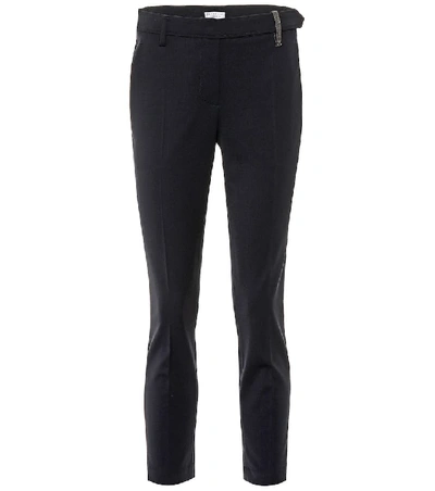 Brunello Cucinelli Embellished Mid-rise Skinny Pants In Blue