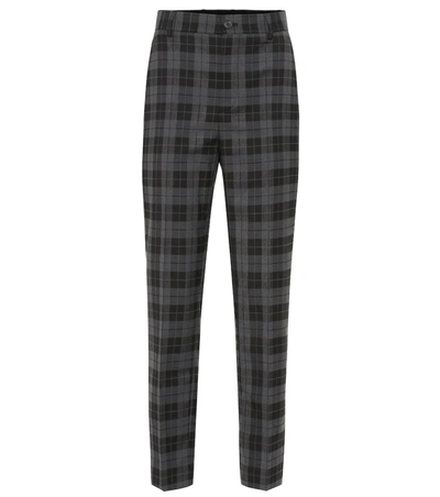 Balenciaga High-rise Checked Stretch-wool Pants In Grey