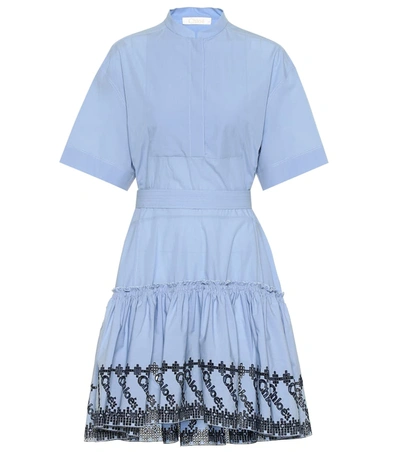 Chloé Embroidered Cotton Poplin Dress In Blue