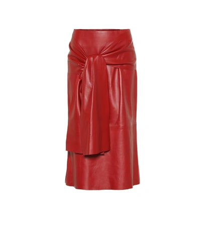 Joseph Renne Leather Midi Skirt In Red