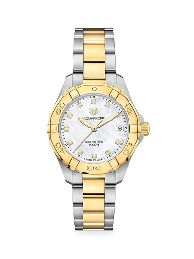 Tag Heuer Men's Aquaracer 32mm Stainless Steel, Yellow Goldplated, Diamond & Mother-of-pearl Quartz Bracelet W