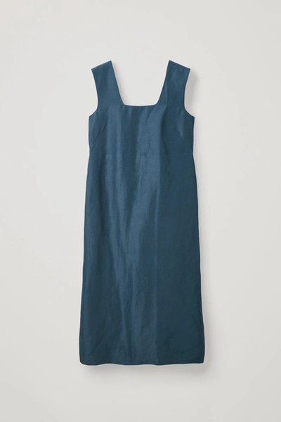 Cos Linen-silk Dress With Back Ties In Blue
