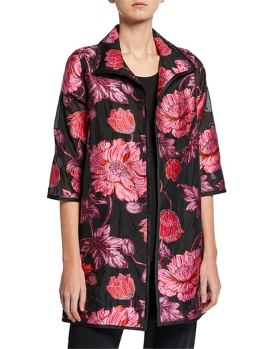 Caroline Rose Plus Size Flower Market Devore Topper Jacket In Pink/black