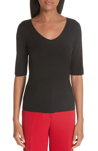 Emporio Armani Half-sleeve Jersey Top In Solid Black