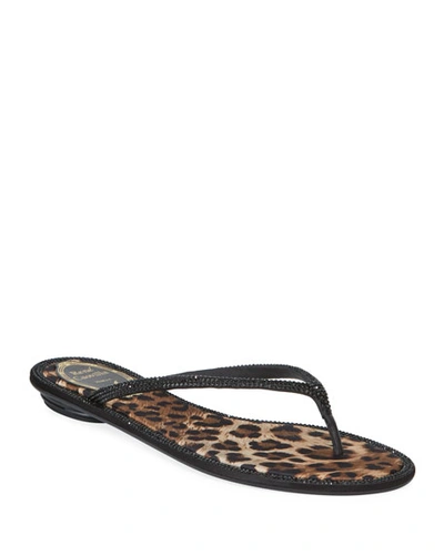 René Caovilla Flat Leopard-lined Thong Sandals