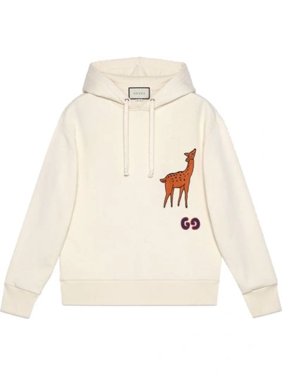 Gucci Men's Deer-applique Pullover Hoodie In White