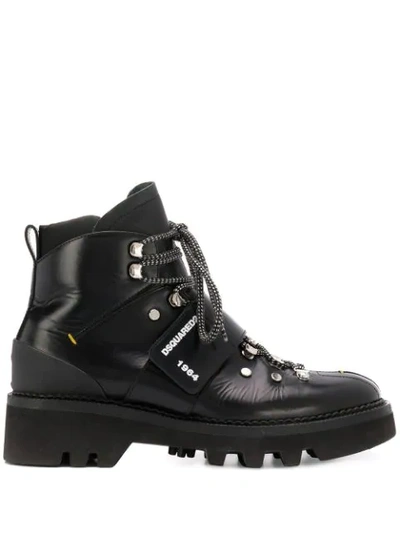 Dsquared2 Men's Leather Lace-up Hiking Boots With Grip Strap In Black |  ModeSens