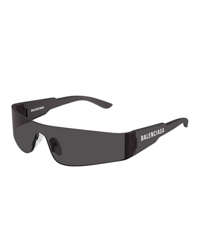 Balenciaga Men's Rimless Wrap Sunglasses In Gray