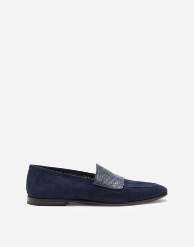 Dolce & Gabbana Perforated Suede Slippers With Crocodile Band