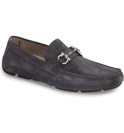 Ferragamo Men's Suede Loafers Moccasins Parigi Gancini In Blue/blue Suede