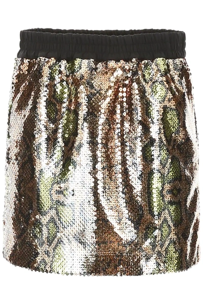 N°21 Sequins Mini Skirt In Green,gold,yellow