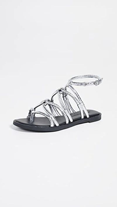 Rebecca Minkoff Sarle Strappy Sandals In Silver Metallic Faux Leather
