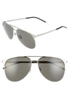 Saint Laurent Unisex Brow Bar Aviator Sunglasses, 57mm In Silver