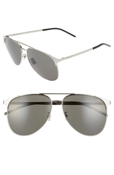 Saint Laurent Unisex Brow Bar Aviator Sunglasses, 57mm In Silver