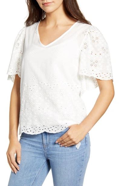 B Collection By Bobeau Nyla Flutter Sleeve Cotton Eyelet Top In White