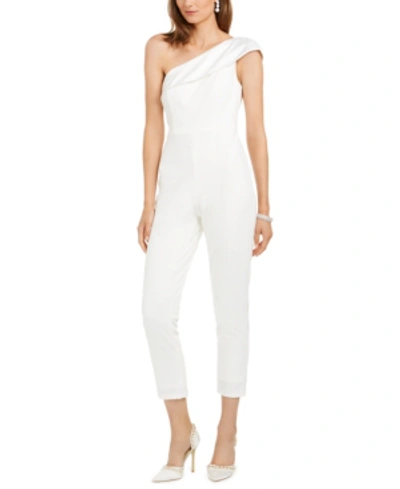 Adrianna Papell One-shoulder Jumpsuit In Ivory