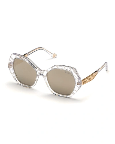 Roberto Cavalli Acetate & Metal Round Sunglasses In White