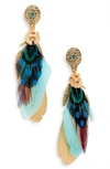 Gas Bijoux Small Sao Feather Earrings In Blue Multi