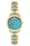 Michael Michael Kors Runway Mercer Bracelet Watch, 28mm In Gold/ Turquoise/ Gold