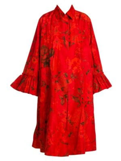 Valentino Floral Pleated Sleeve Anorak In Red Mult