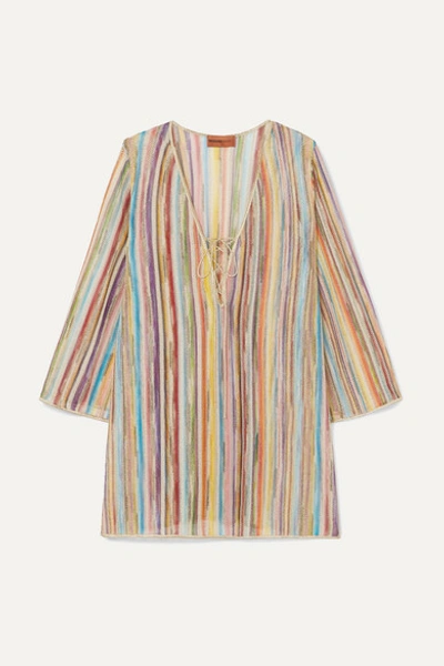 Missoni Striped Metallic Crochet-knit Kaftan In Yellow