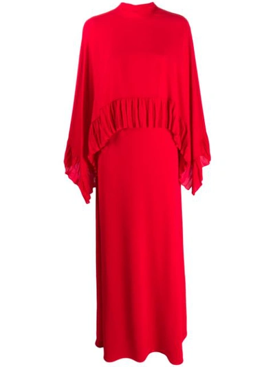 Valentino Pleated Trim Two-tier Dress In Red