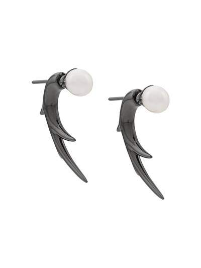 Shaun Leane Rhodium-plated Silver Cherry Blossom Pearl Talon Earrings In Gold And Black