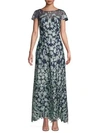 Js Collections Floral Embroidered Gown In Navy Mint