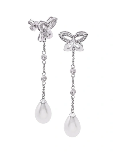 Majorica Sterling Silver, Faux Pearl & Cubic Zirconia Butterfly Earrings