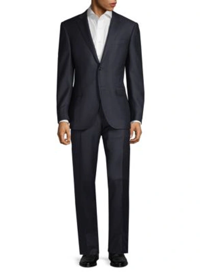 Corneliani Regular-fit Checked Wool Blend Suit In Dark Blue