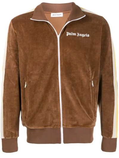 Palm Angels Logo-print Cotton-chenille Track Jacket In Brown