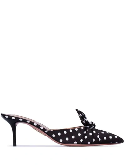 Aquazzura 'deneuve' Bow Polka Dot Mules In Black