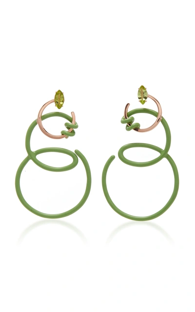 Bea Bongiasca Double Curl Vine Earrings In Green