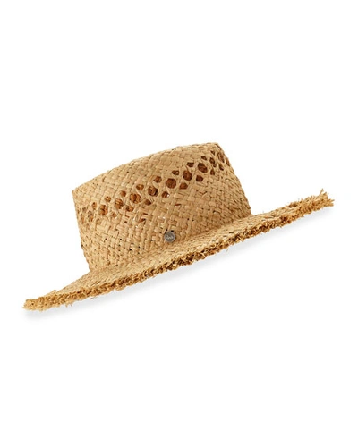 Tracy Watts Bullrush Raffia Fedora W/ Frayed Brim In Natural