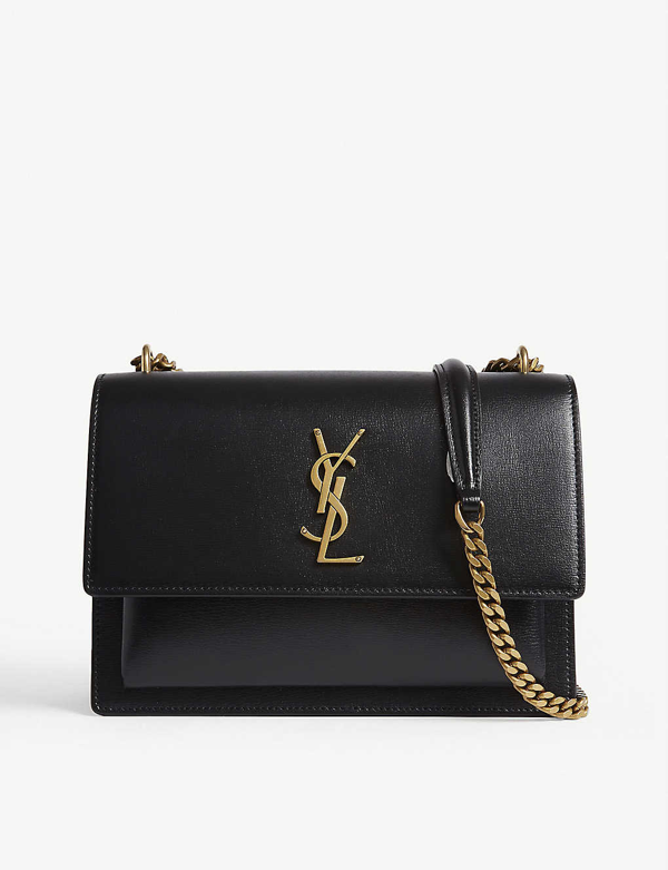 Saint Laurent Sunset Medium Leather Cross-body Bag In Black Gold | ModeSens