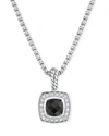 David Yurman Petite Albion Pendant With Black Onyx And Diamonds On Chain, 17 In Silver